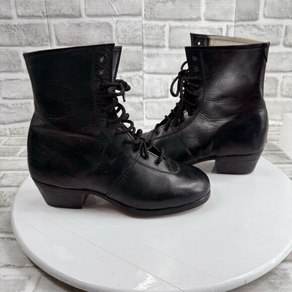 Cobbler Made Vintage Women's Size 6.5/7 Black Leather Lace Up Granny Goth Boots